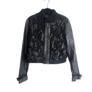🌟 BEBE Black Leather & Suede Ruffle Moto Jacket 🌟